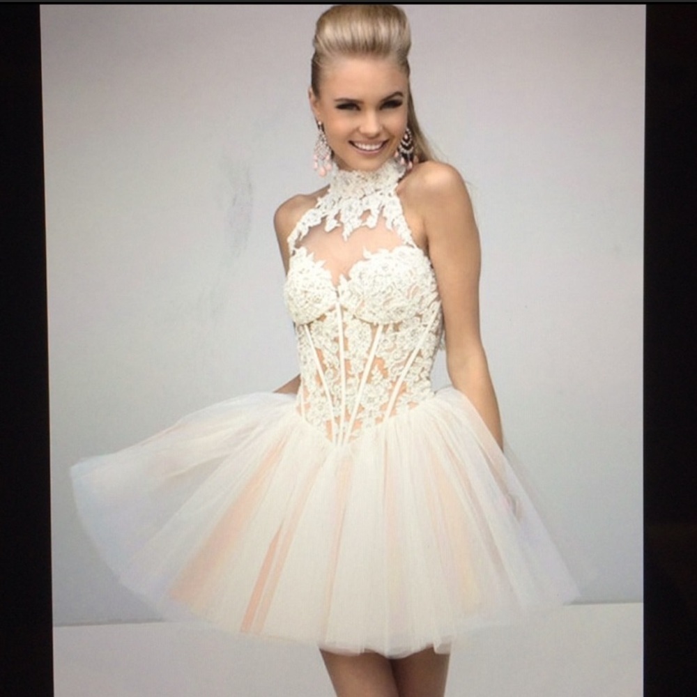Sherri Hill Lace Appliqué Mini Cocktail Prom Pageant Bridal Wedding Party Dress